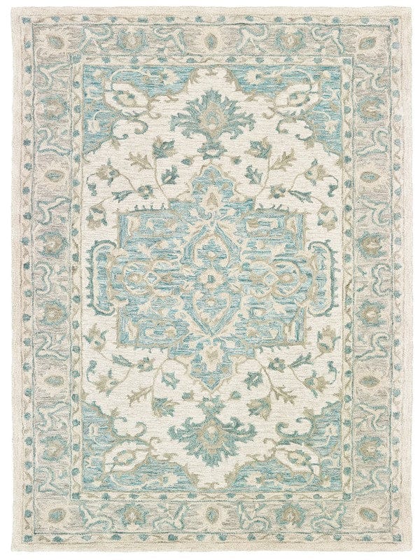 8’ x 10’ Turquoise and Cream Medallion Area Rug