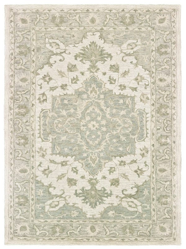 5’ x 8’ Green and Cream Medallion Area Rug