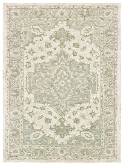 5’ x 8’ Green and Cream Medallion Area Rug