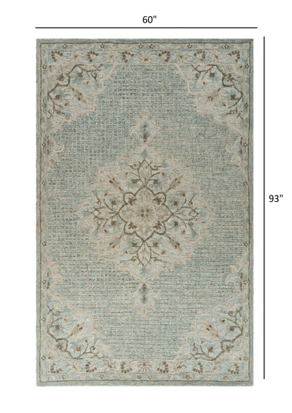 5’ x 8’ Blue and Beige Flor Medallion Area Rug