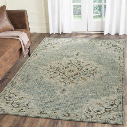 5’ x 8’ Blue and Beige Flor Medallion Area Rug