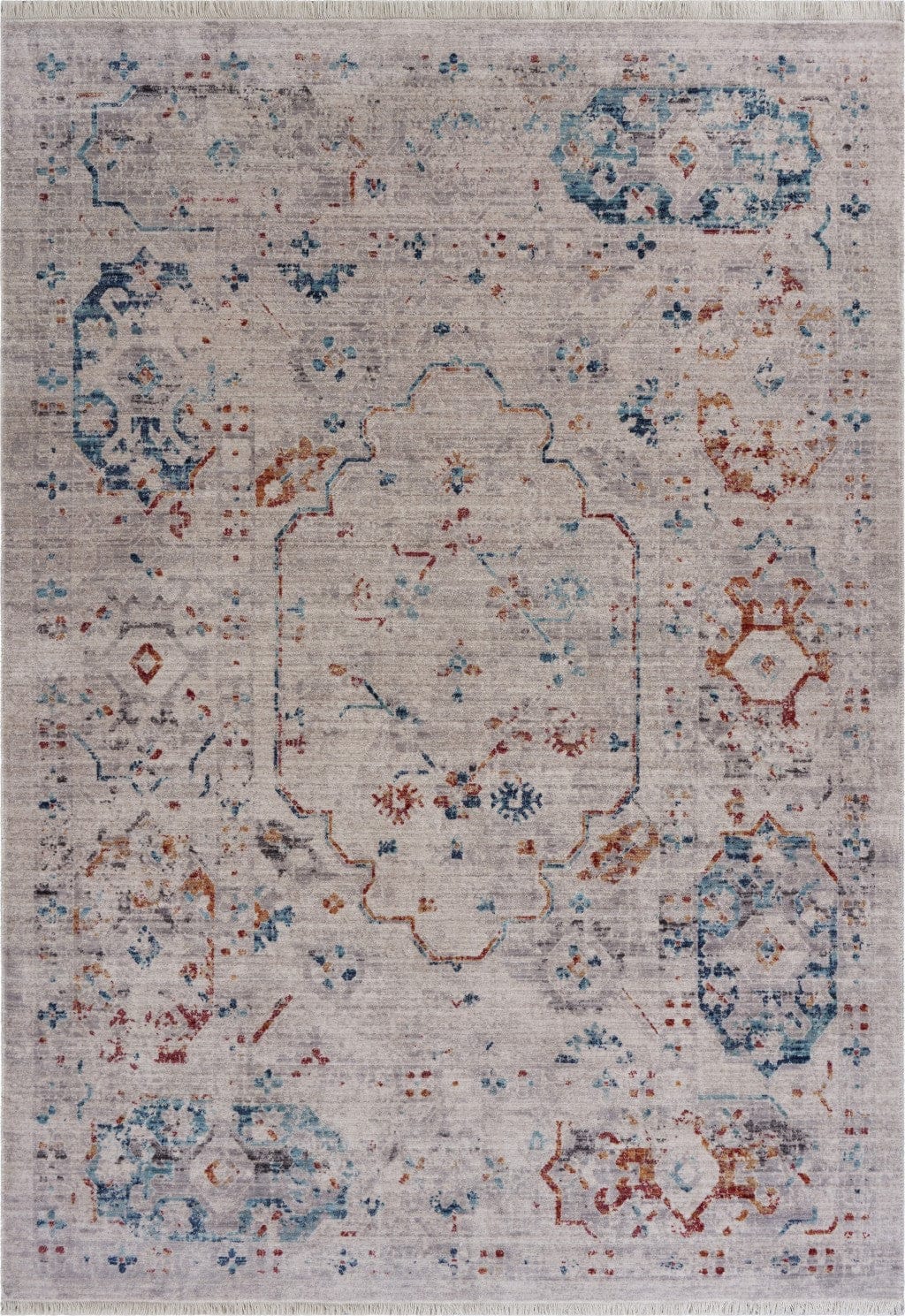 5’ x 8’ Ivory Distressed Floral Area Rug