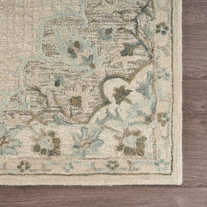 5’ x 8’ Ivory Distressed Floral Area Rug