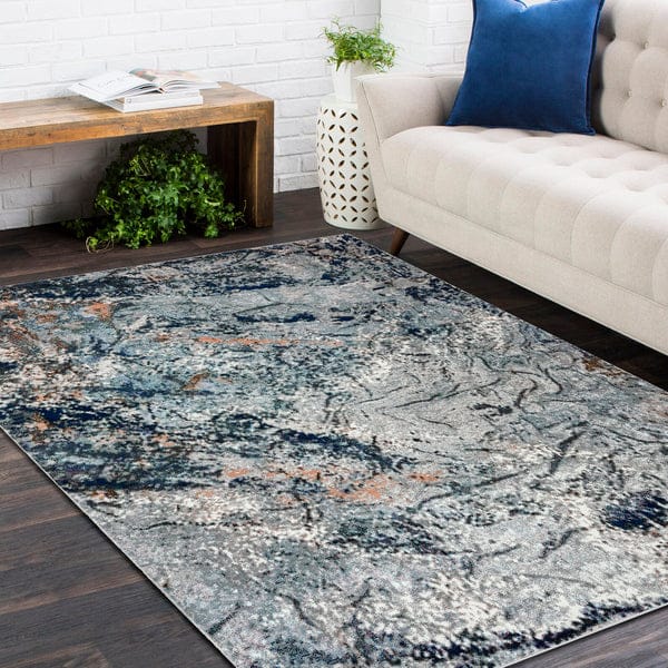 5’ x 8’ Navy and Gray Abstract Ice Area Rug