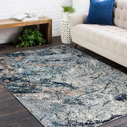 5’ x 8’ Navy and Gray Abstract Ice Area Rug