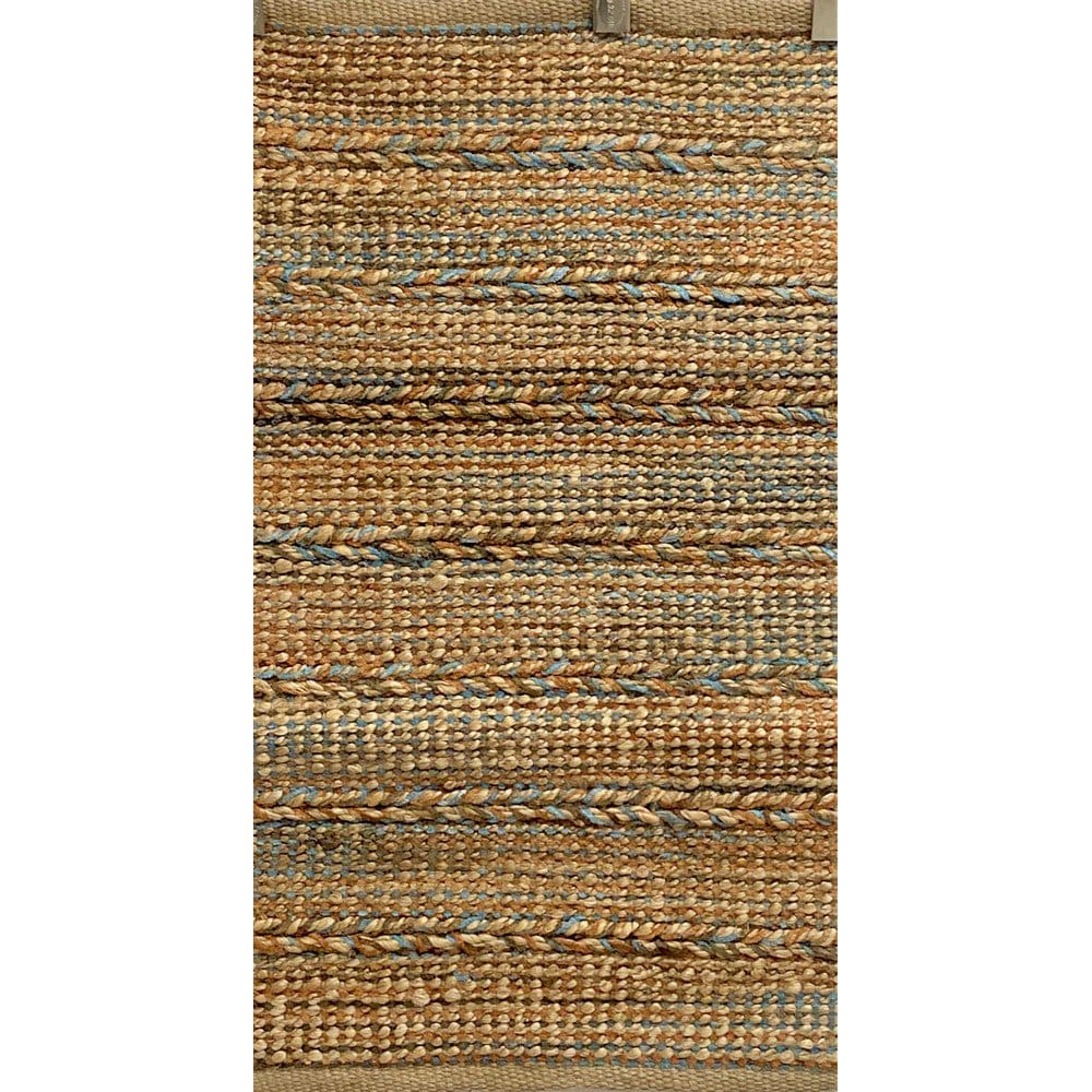 5’ x 7’ Seafoam and Tan Braided Stripe Area Rug