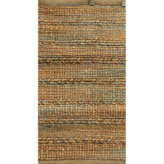 5’ x 7’ Seafoam and Tan Braided Stripe Area Rug
