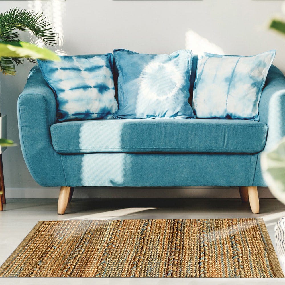 5’ x 7’ Seafoam and Tan Braided Stripe Area Rug