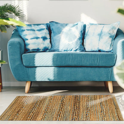 5’ x 7’ Seafoam and Tan Braided Stripe Area Rug