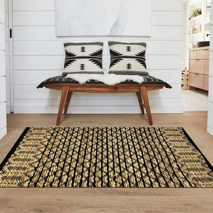 5’ x 7’ Tan and Black Ornate Geometric Area Rug