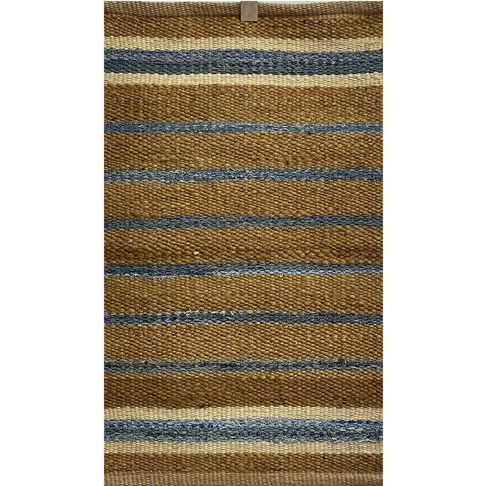 5’ x 7’ Tan and Blue Striped Area Rug
