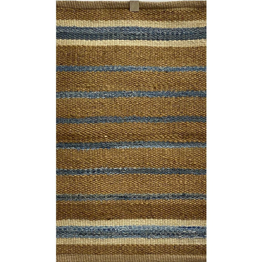 5’ x 7’ Tan and Blue Striped Area Rug