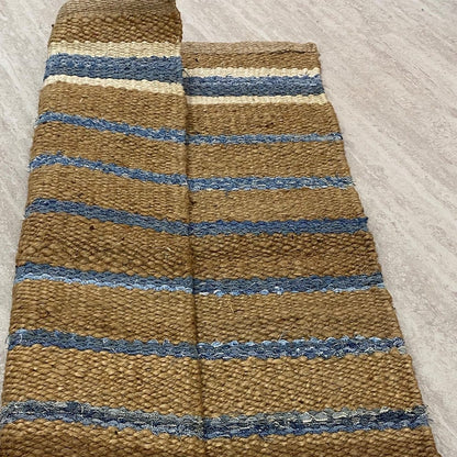 5’ x 7’ Tan and Blue Striped Area Rug