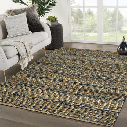 5’ x 7’ Blue and Tan Braided Stripe Area Rug