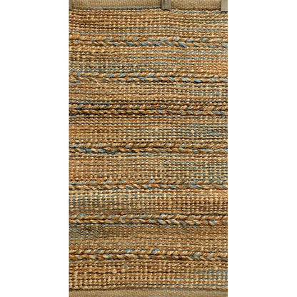 5’ x 7’ Seafoam and Tan Braided Stripe Area Rug
