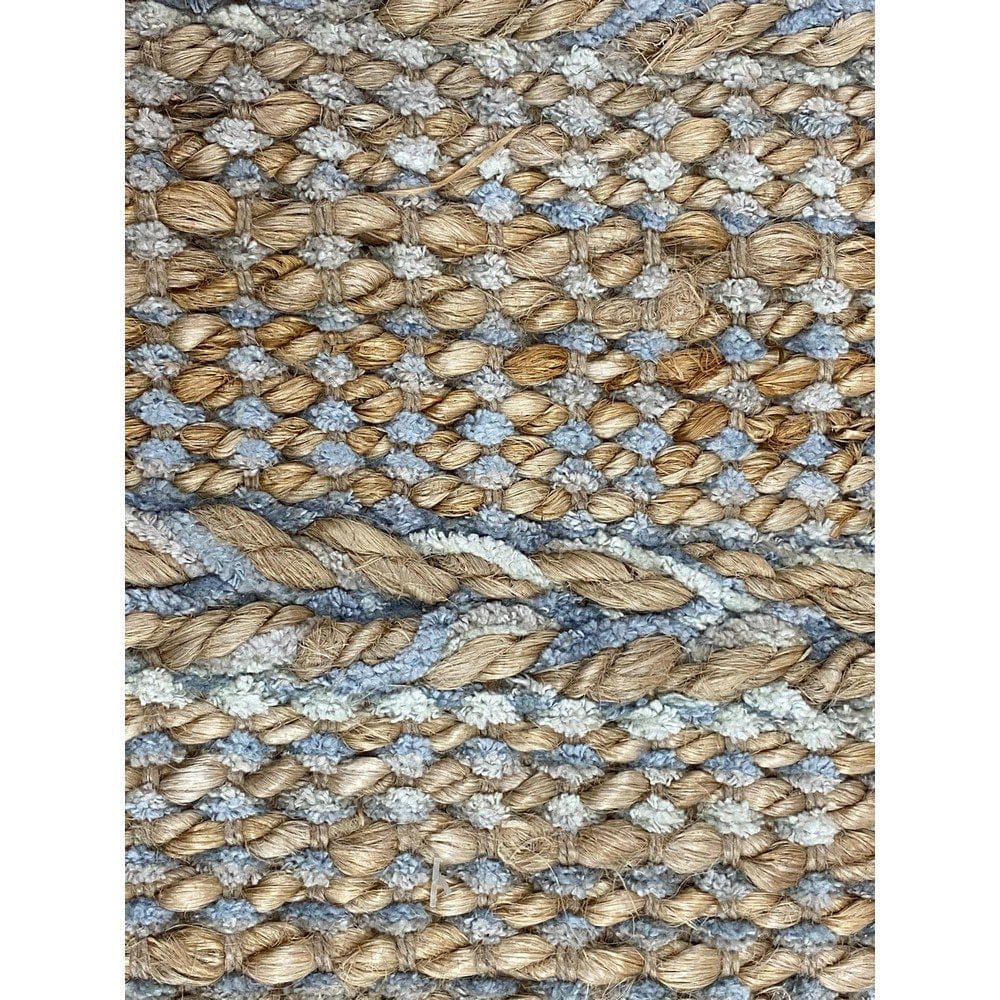 3’ x 4’ Soft Blue and Tan Braided Stripe Area Rug