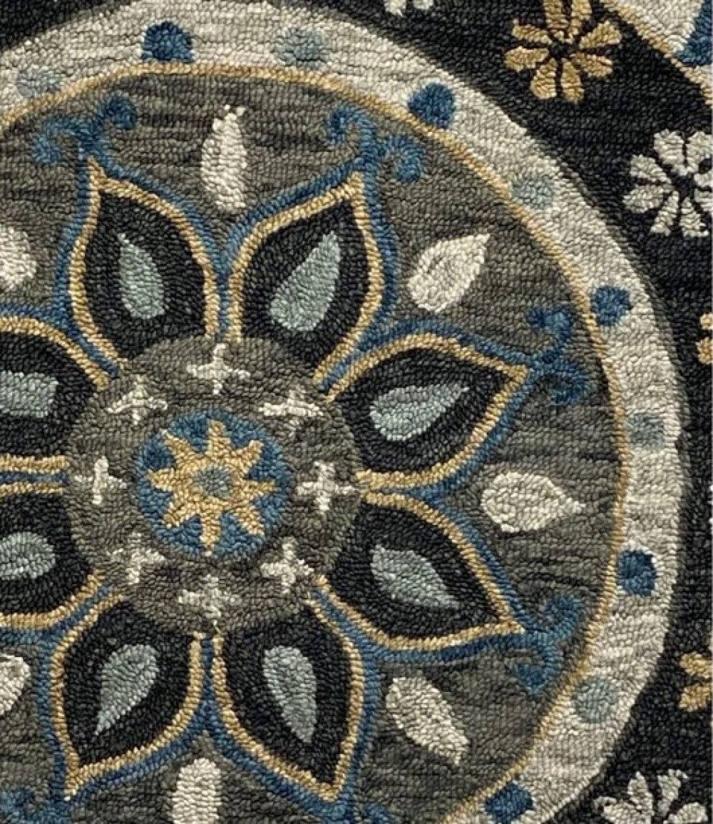 7’ Round Gray Border Floral Medallion Area Rug