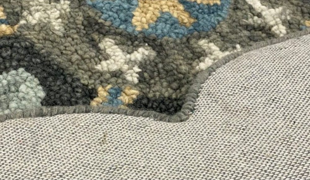 7’ Round Gray Border Floral Medallion Area Rug