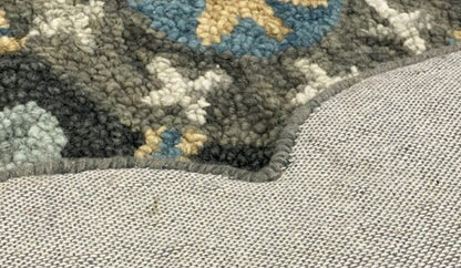 7’ Round Gray Border Floral Medallion Area Rug