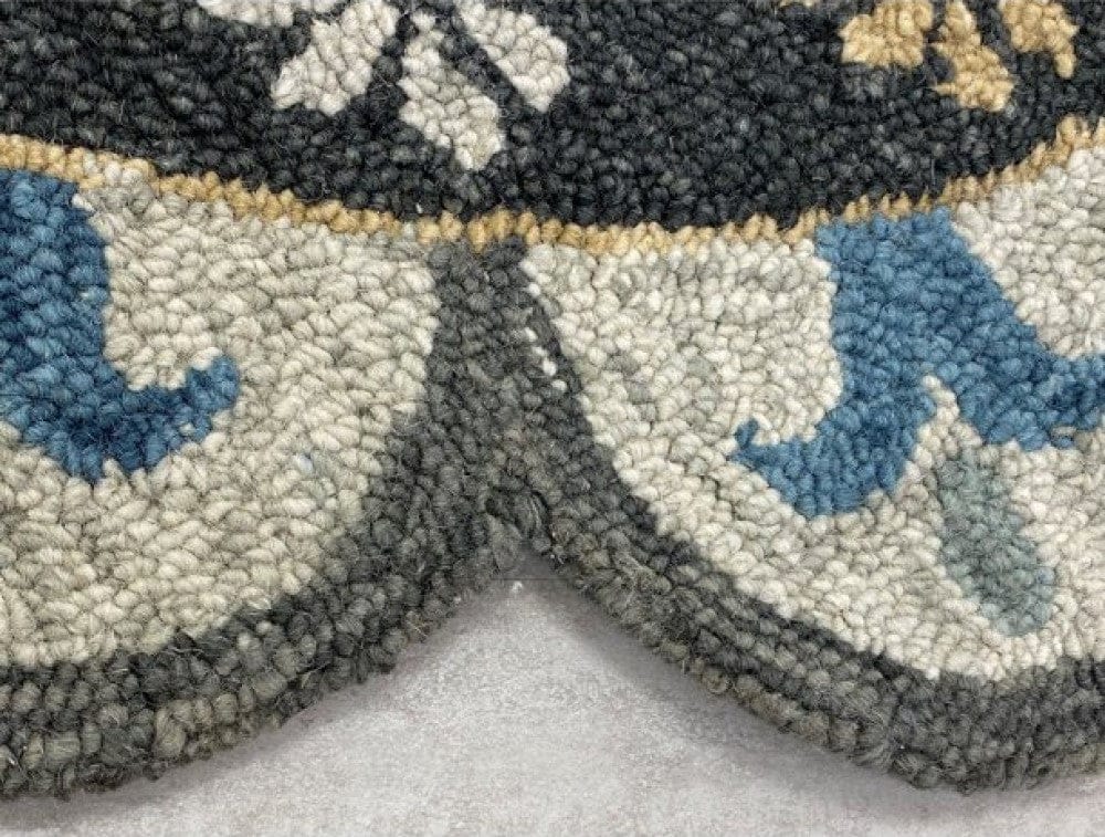 7’ Round Gray Border Floral Medallion Area Rug