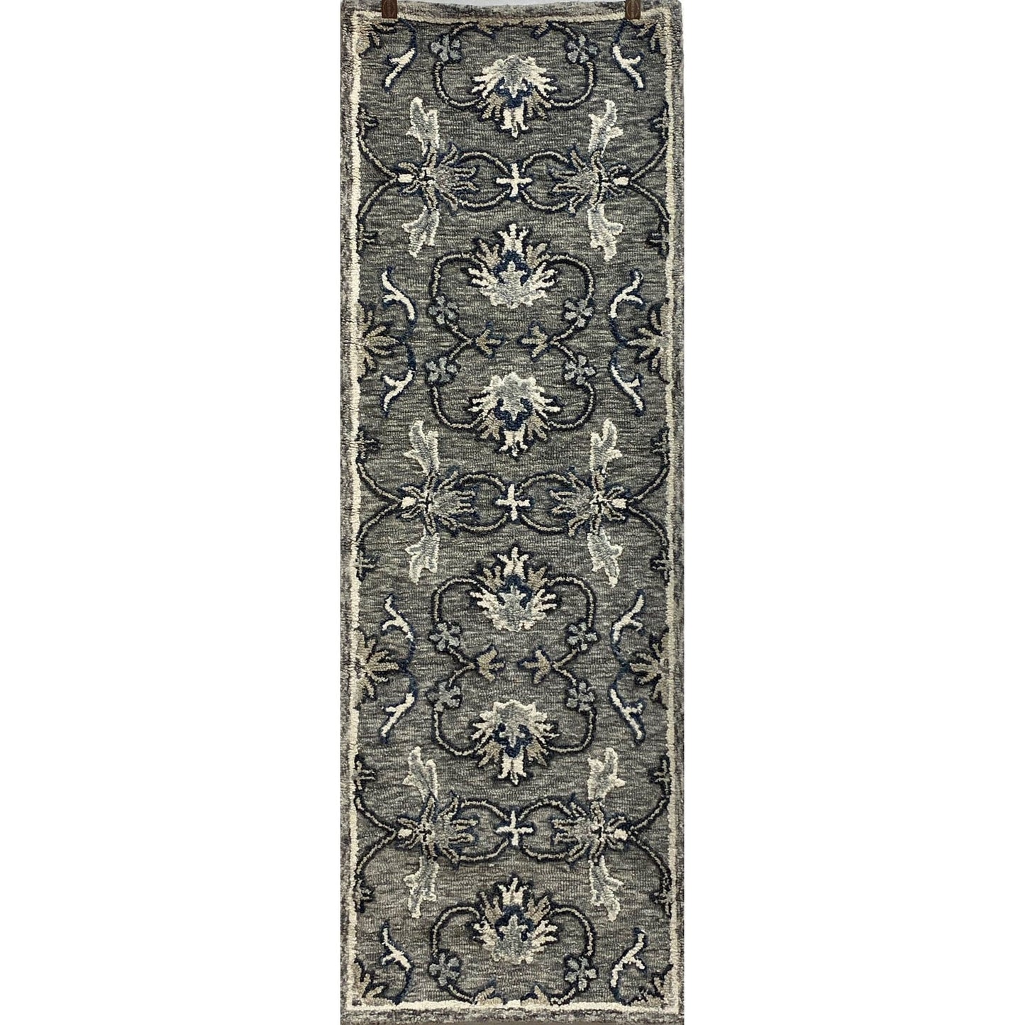 2’ x 7’ Gray Floral FIligree Runner Rug