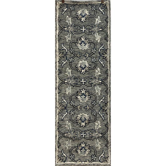 2’ x 7’ Gray Floral FIligree Runner Rug