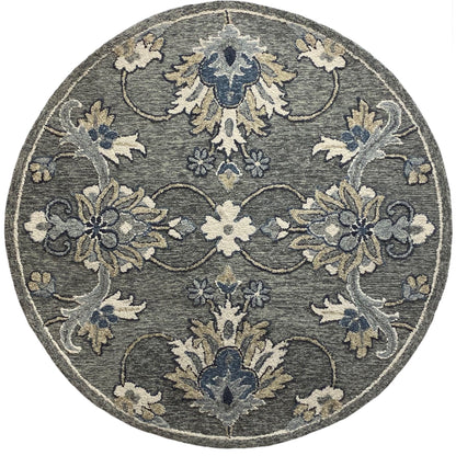 2’ x 7’ Gray Floral FIligree Runner Rug
