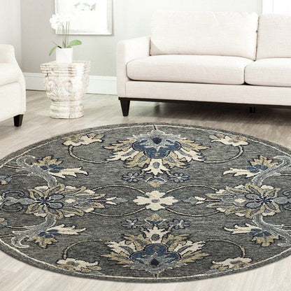 2’ x 7’ Gray Floral FIligree Runner Rug