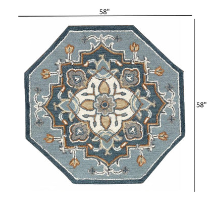 3’ Round Blue Traditional Medallion Area Rug