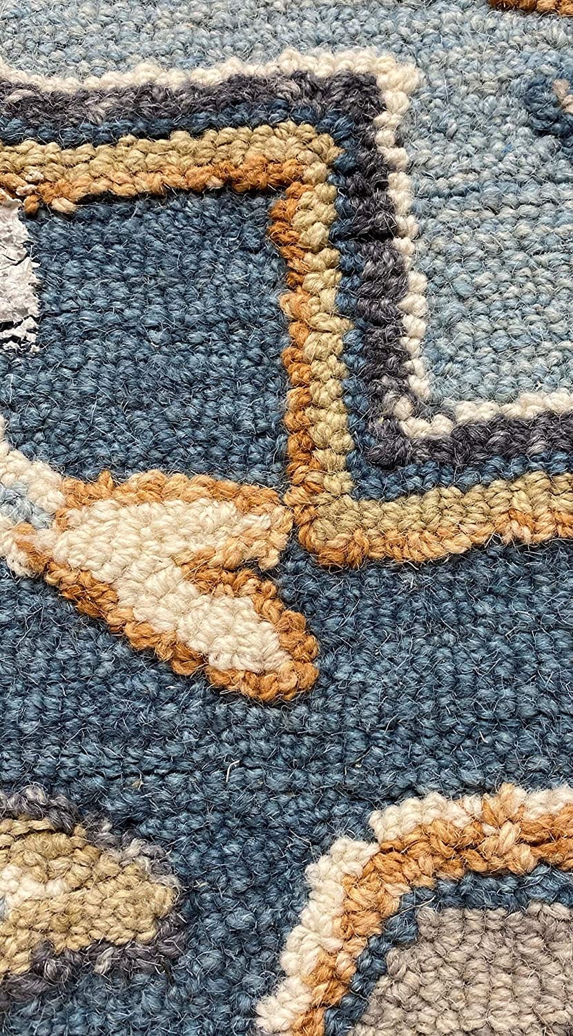 3’ Round Blue Traditional Medallion Area Rug