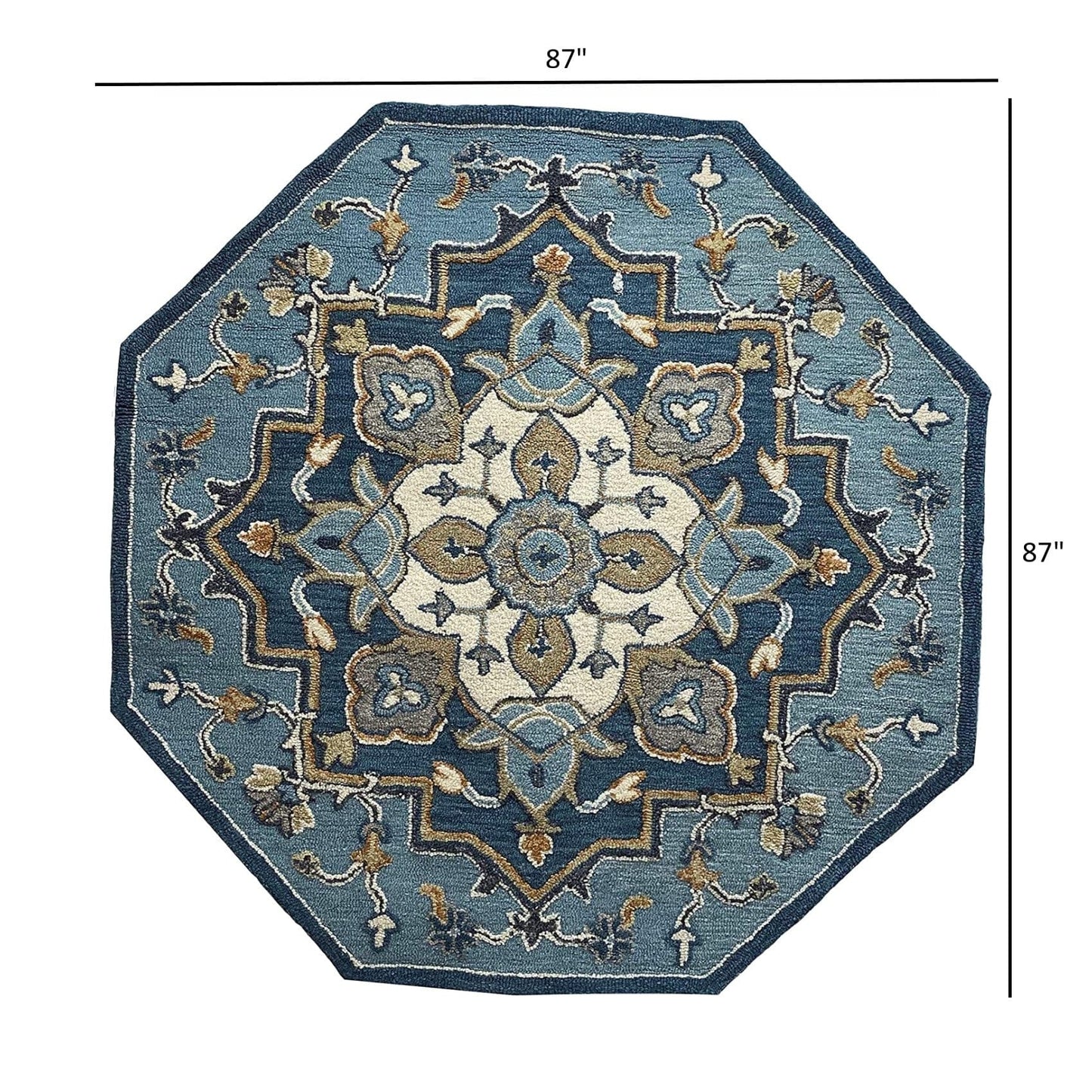 3’ Round Blue Traditional Medallion Area Rug