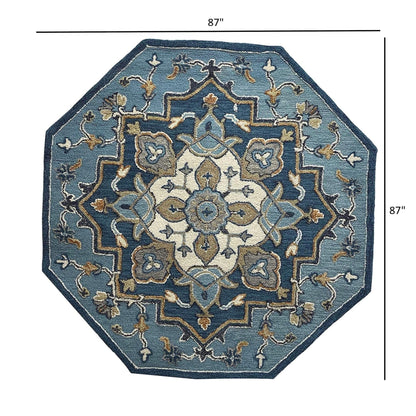 3’ Round Blue Traditional Medallion Area Rug