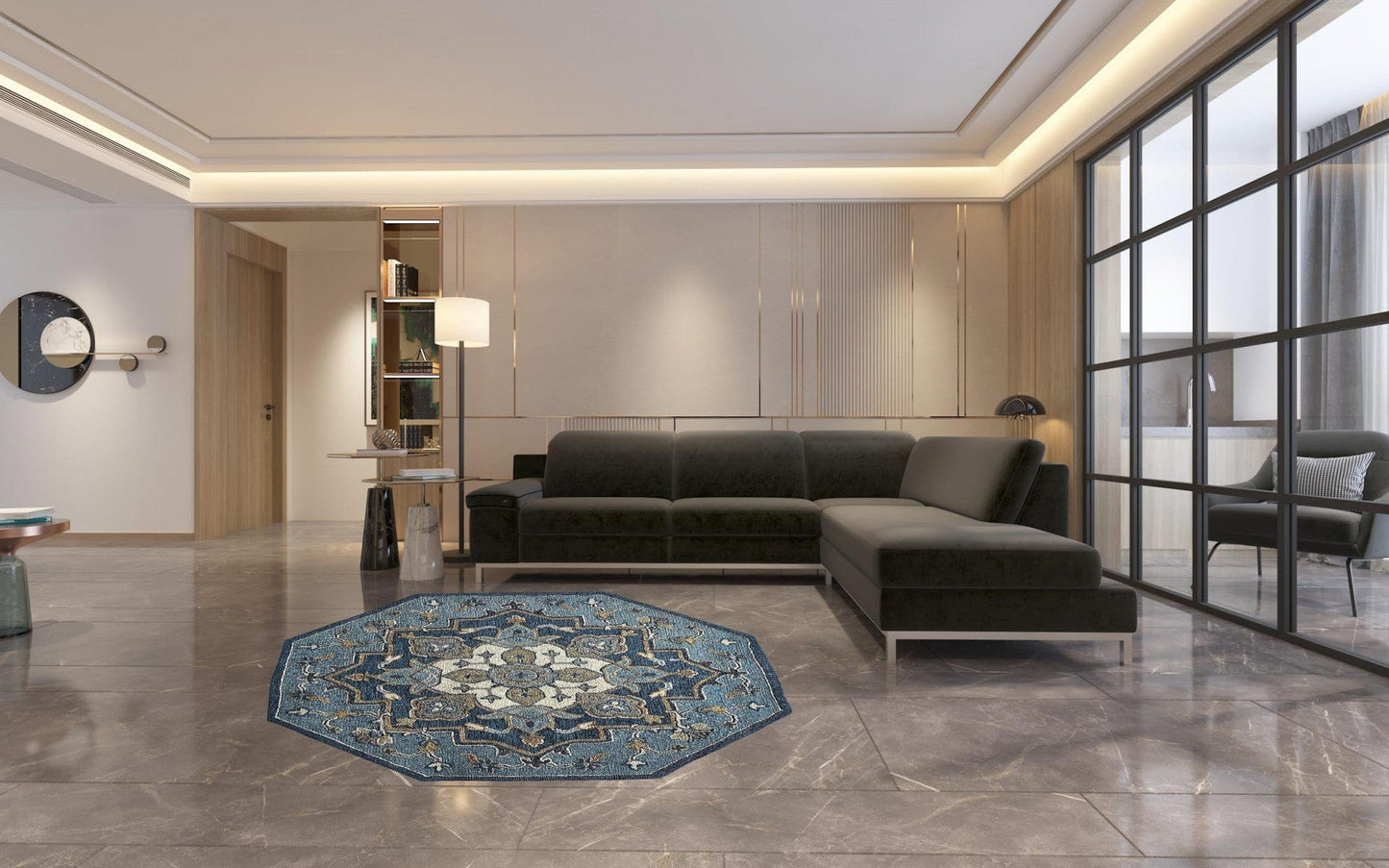 3’ Round Blue Traditional Medallion Area Rug