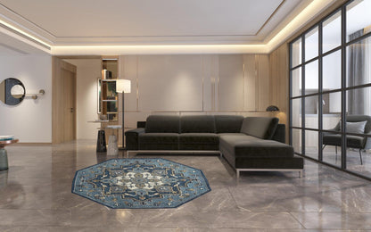 3’ Round Blue Traditional Medallion Area Rug