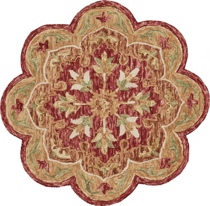 4’ Round Rustic Red Scalloped Edge Area Rug
