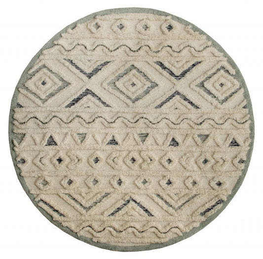 4’ Round Cream Modern Geometric Area Rug