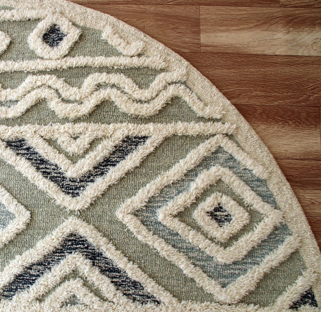 4’ Round Cream Modern Geometric Area Rug