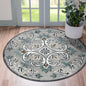 4’ Round Gray and White Filigree Area Rug