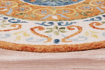 4’ Round Orange Traditional Medallion Area Rug