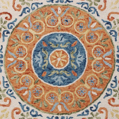 4’ Round Orange Traditional Medallion Area Rug