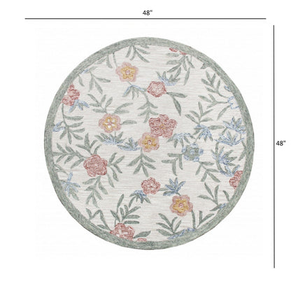 4’ Round Gray Floral Traditional Area Rug