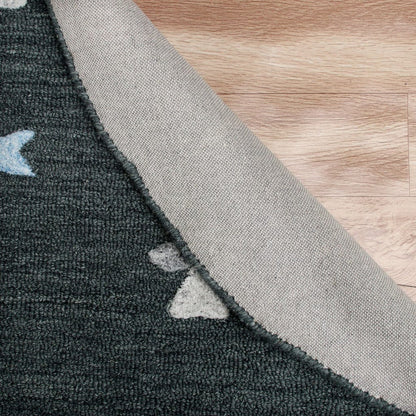 5’ Round Charcoal Geometric Border Area Rug