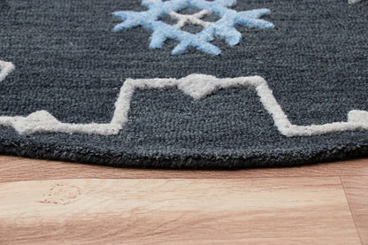 5’ Round Charcoal Geometric Border Area Rug