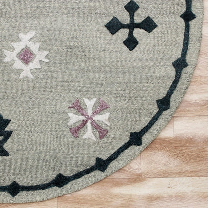 7’ Round Gray Decorative Charm Area Rug