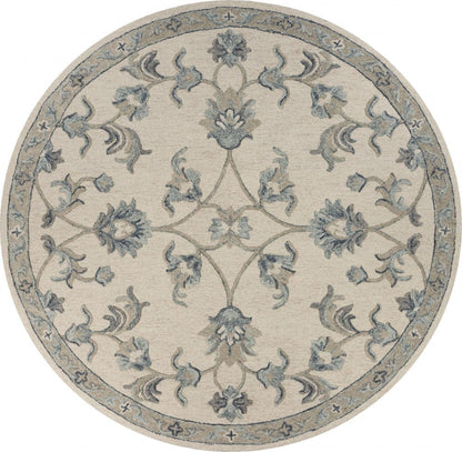5’ Round Beige and Blue Filigree Area Rug