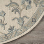 5’ Round Beige and Blue Filigree Area Rug