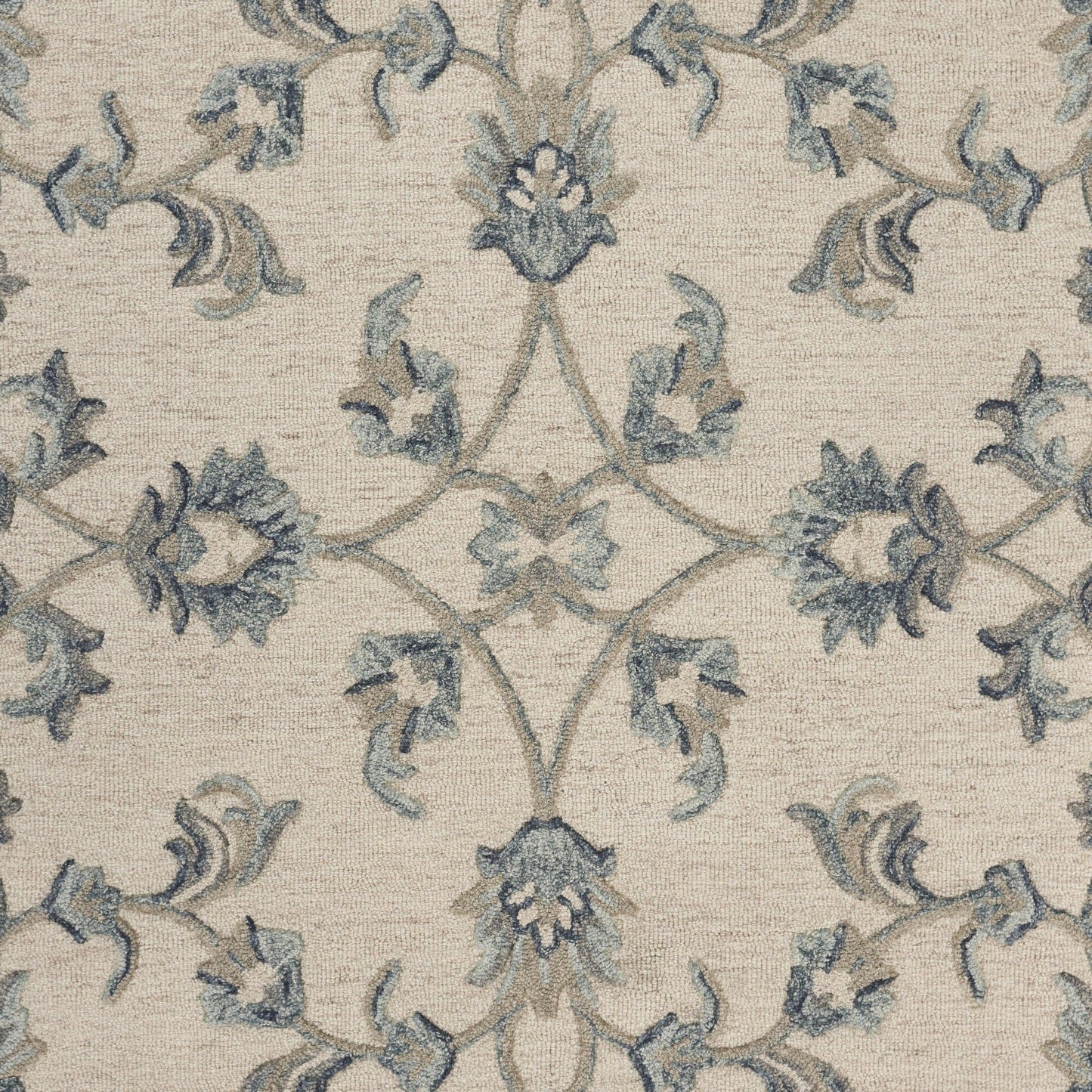 5’ Round Beige and Blue Filigree Area Rug