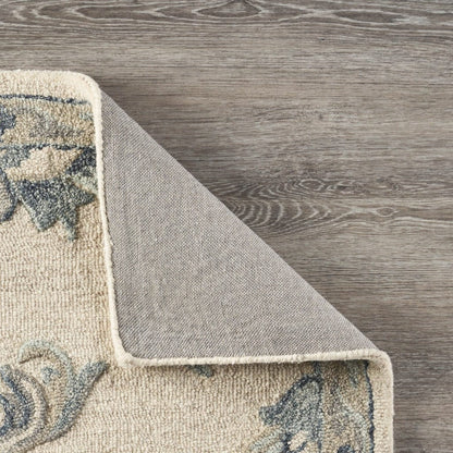 5’ Round Beige and Blue Filigree Area Rug