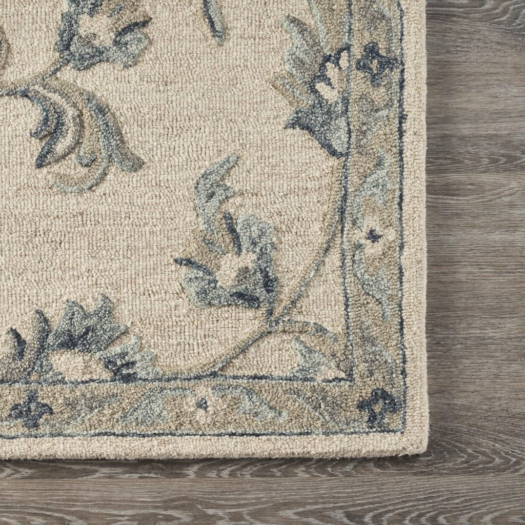 5’ Round Beige and Blue Filigree Area Rug