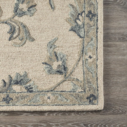5’ Round Beige and Blue Filigree Area Rug